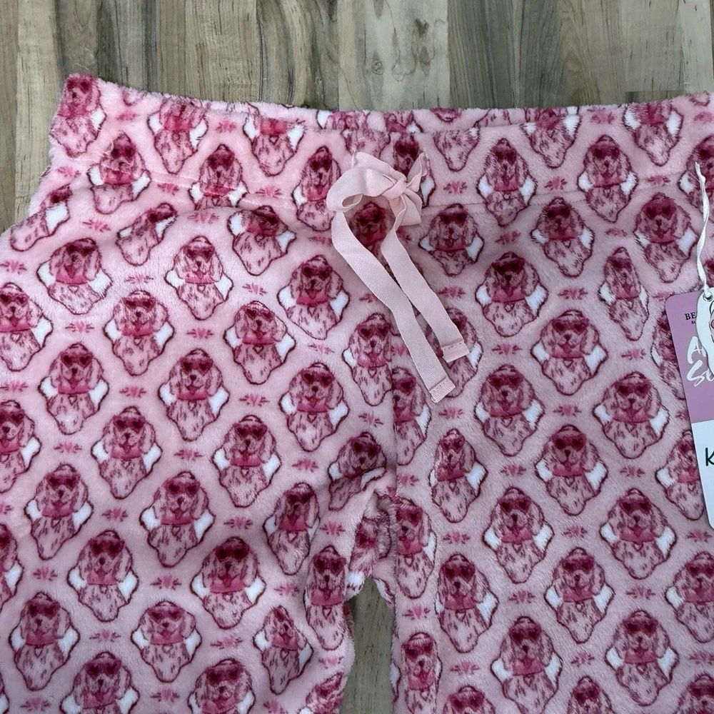 NWT Krissy Mast Berkshire Home Dog Print Lounge Pants Women's XL Pink Fleece PJ